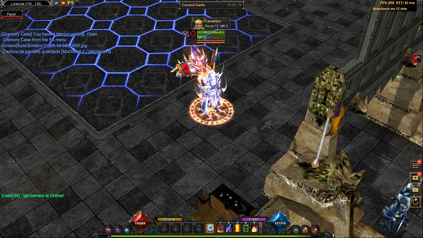 IGK Emulator en Lorencia: interfaz, barra de skills y contador de FPS